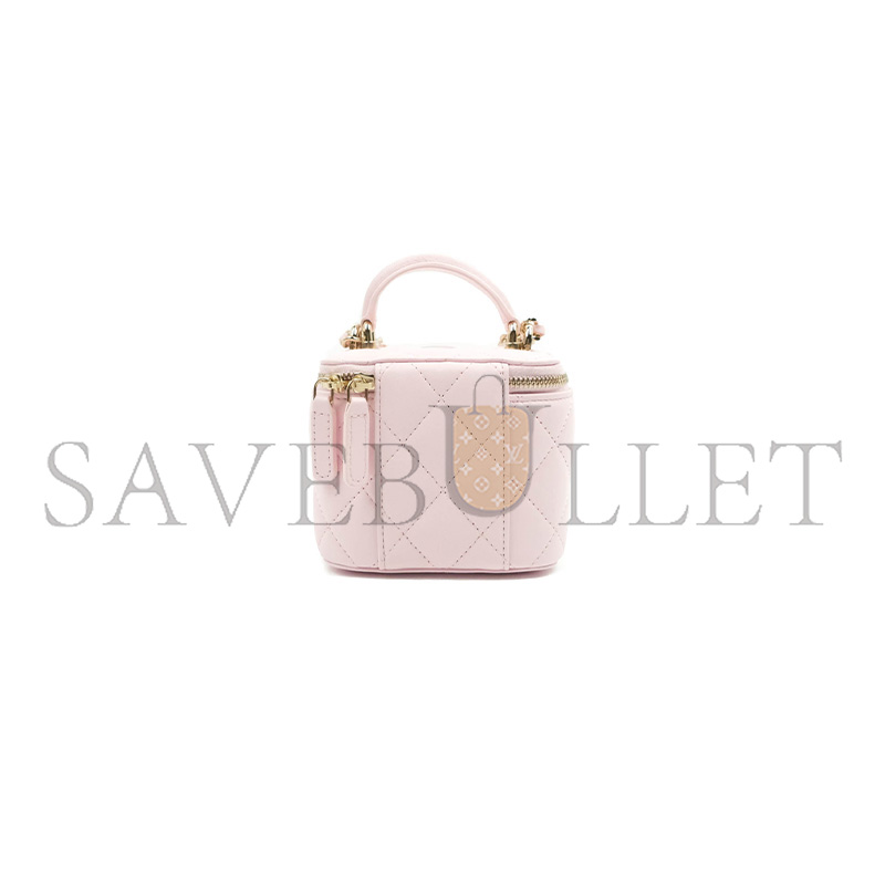 CHANEL MINI TOP HANDLE VANITY WITH CHAIN LIGHT PINK LAMBSKIN GOLD HARDWARE  (10*9*7cn)